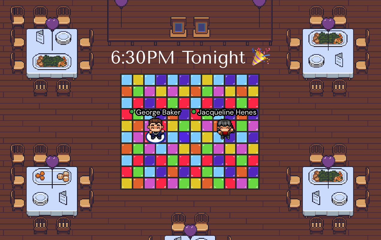 An image of the Gather.Town map with the dining hall